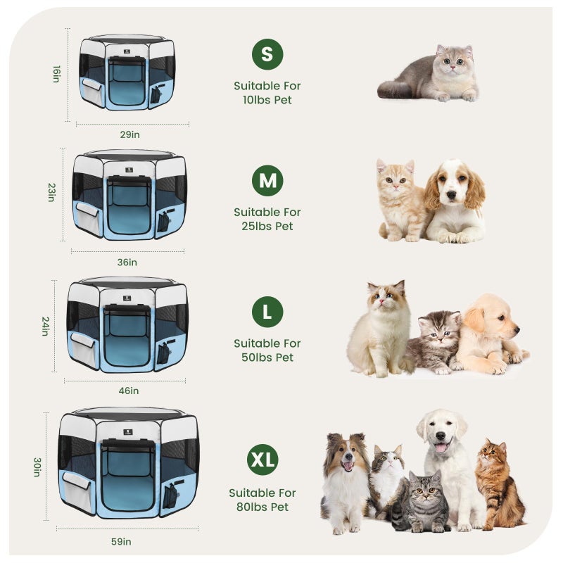 X-ZONE PET Dog Playpen Portable Pet Play Pens for Puppies, Cat, Rabbit, Chicks, Foldable Exercise Play Tent Kennel Crate, Indoor/Outdoor Travel Camping Blue Large - Image 4